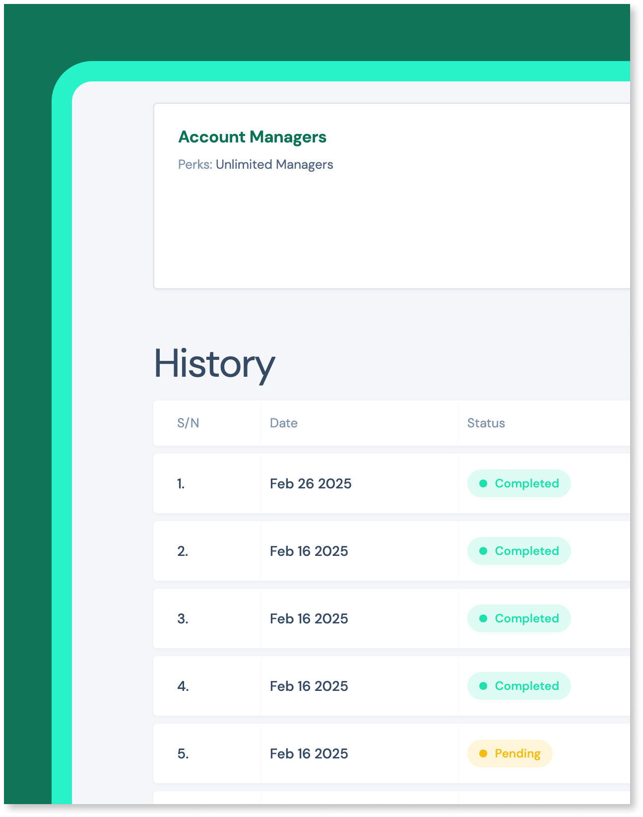 List of payments and their status